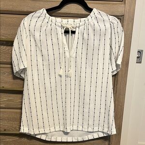 Madewell White and Black Striped Blouse NWOT Size S